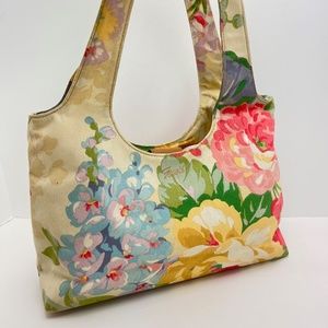 FOSSIL Floral Canvas Shoulder Bag Handbag Pink Green Cream Spring Flowers Purse